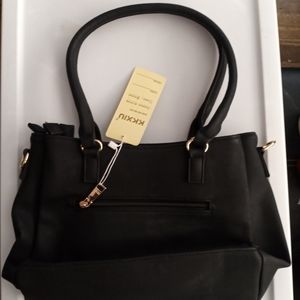 KKXIU Women Black Satchel Shoulder Purse Pocket Zipper Crossbody Poliuretano Bag